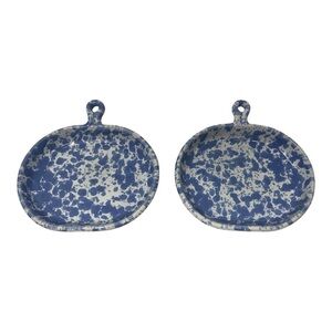 (2) Bennington Bistro Plates Morning Glory Light Blue Agate Handle Pottery 1897